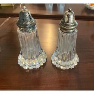 Vintage Crystal Starburst Large 6" Silver Plate Salt and Pepper Shakers